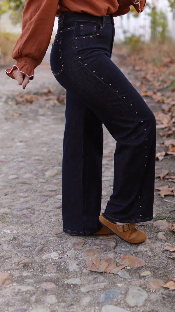 Calças de ganga com tachas